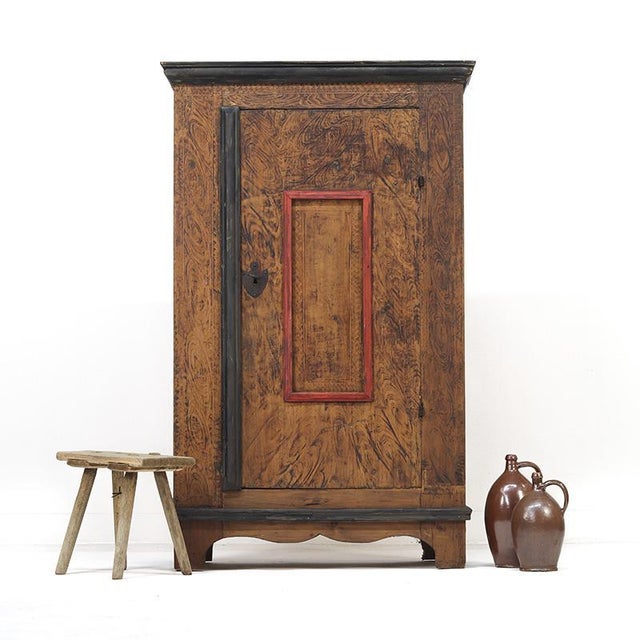 Antique Rustic Farmhouse Primitive Folk Art Painted Cabinet For Sale - Image 11 of 14