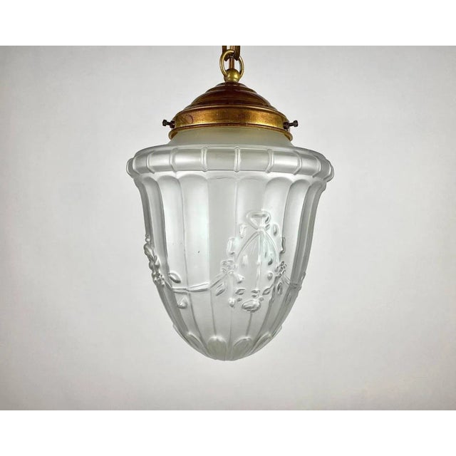 Vintage Frosted Glass & Brass Ceiling Light, Belgium, 1950s For Sale - Image 3 of 8
