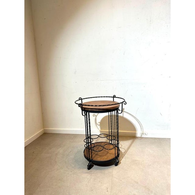 Iron & Wood Bar Cart with Bottle Holder & Serving Tray For Sale - Image 4 of 4