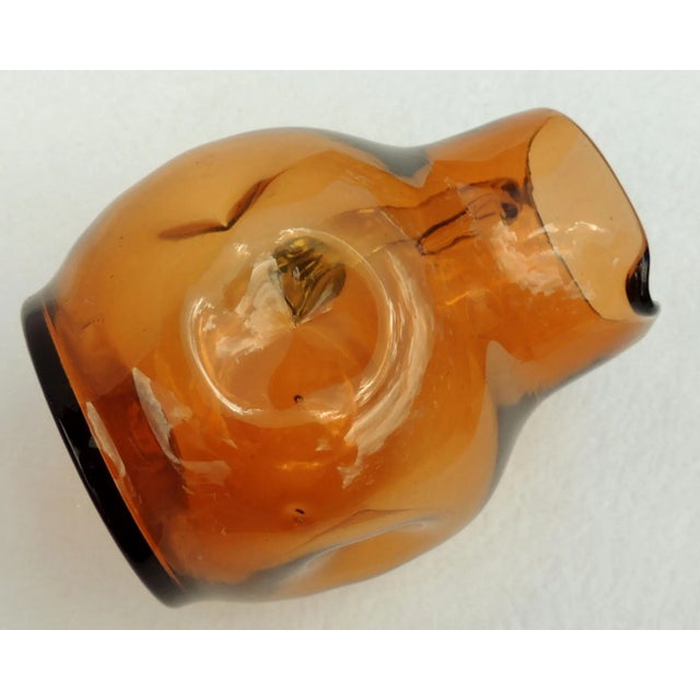 Amber Vintage Mid Century Blenko Glass Pinched Amber Pitcher W/ Clear Applied Handle For Sale - Image 8 of 11