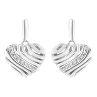 Sterling Silver Heart Diamond Accent Puff Earrings (I-J, I1-I2) For Sale
