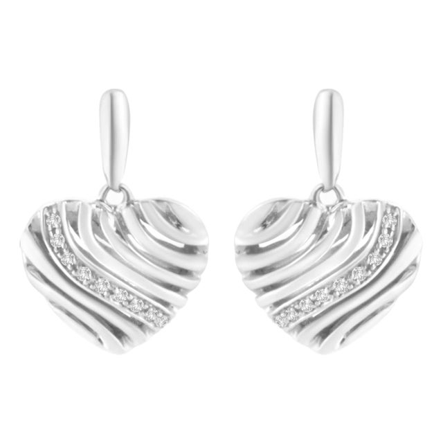 Sterling Silver Heart Diamond Accent Puff Earrings (I-J, I1-I2) For Sale