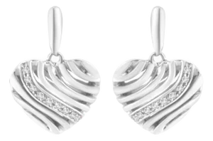Sterling Silver Heart Diamond Accent Puff Earrings (I-J, I1-I2)