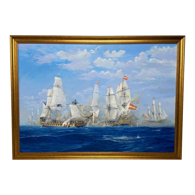 Large British Naval Battle Oil Painting by Graham Jowett-Ive, Mall Galleries 2005 For Sale