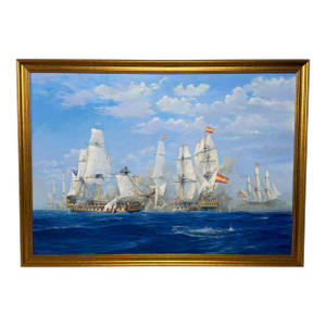 Large British Naval Battle Oil Painting by Graham Jowett-Ive, Mall Galleries 2005