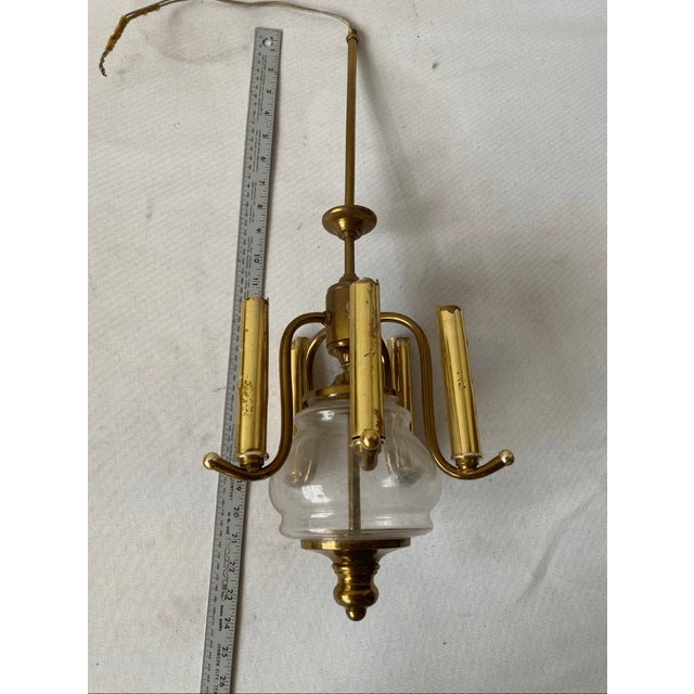 Brass Antique Italian Style Brass & Glass Globe Hanging Lamp For Sale - Image 8 of 8