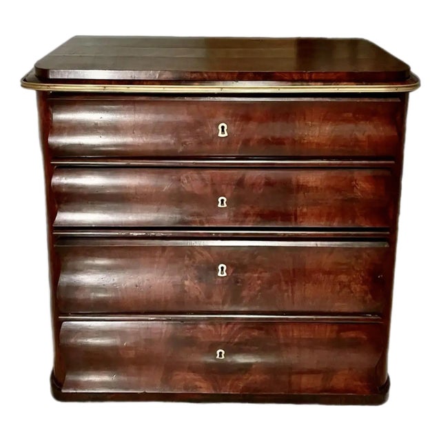 Mid 19th C. Biedermeier Serpentine Mahogany Commode For Sale
