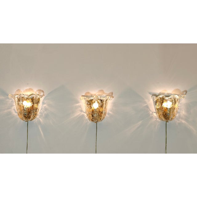 Vintage Italian Wall Lamps in Murano Glass and Gold Metal from La Murrina, 1970s, Set of 3 For Sale - Image 4 of 12