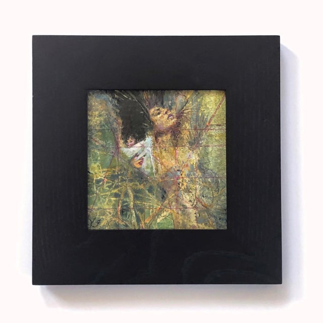 This artwork features a complex interplay of figures and abstract forms, suggesting a narrative of struggle and...