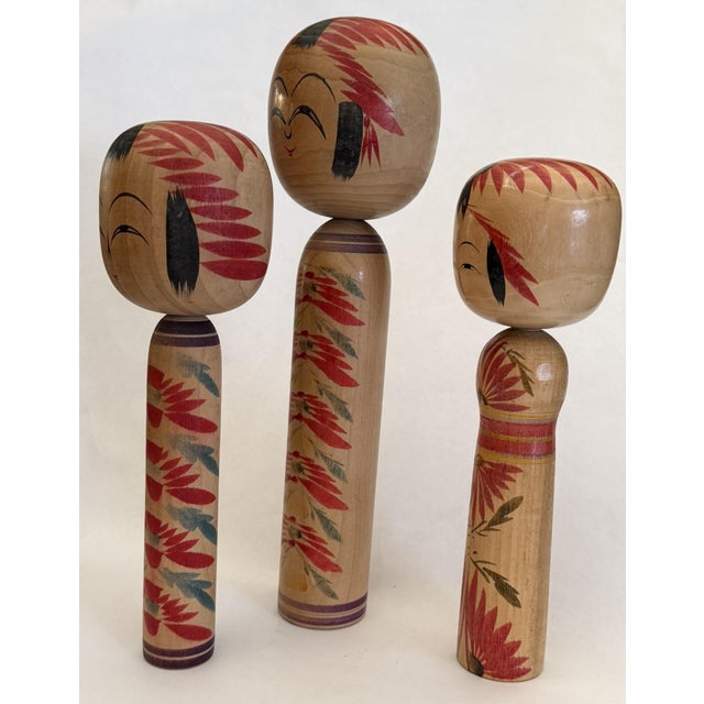 Japanese Three Vintage Naroku Kokeshi Dolls For Sale - Image 3 of 12