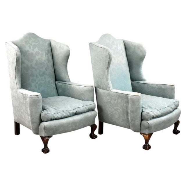Blue Antique Wing Back Armchairs, 1920, Set of 2 For Sale - Image 8 of 8