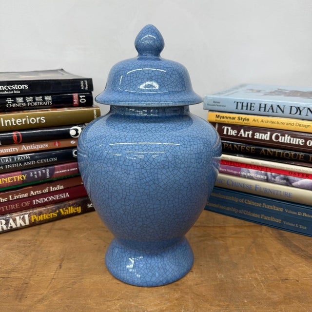 Bold Blue Crackle Ceramic Jar with Removal Lid For Sale In New York - Image 6 of 13