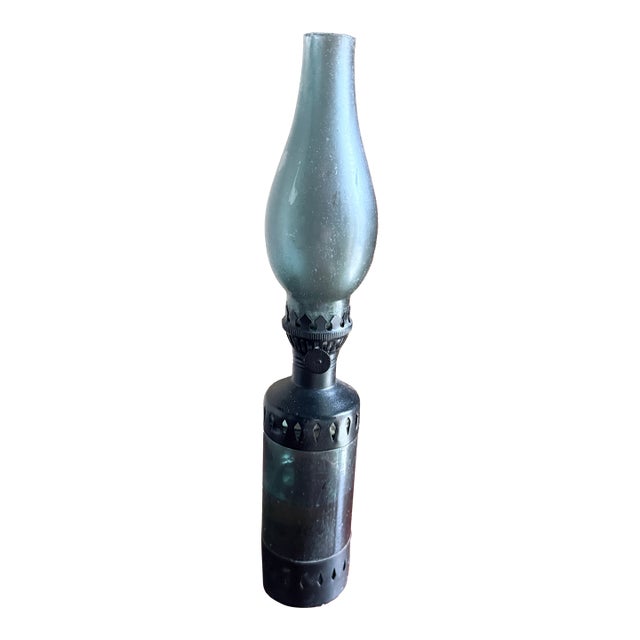 Vintage Mid Century 1960s Mini Hurricane Lantern Blue Glass For Sale