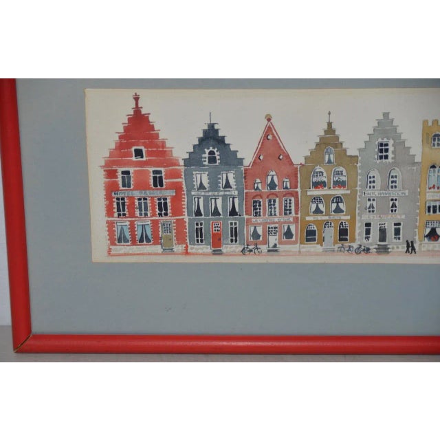 1980s Vintage Bruges Row Houses Original Watercolor C.1980s For Sale - Image 5 of 7
