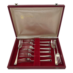 A Vintage New Set of 9 Silver Pastry Forks, Art Deco