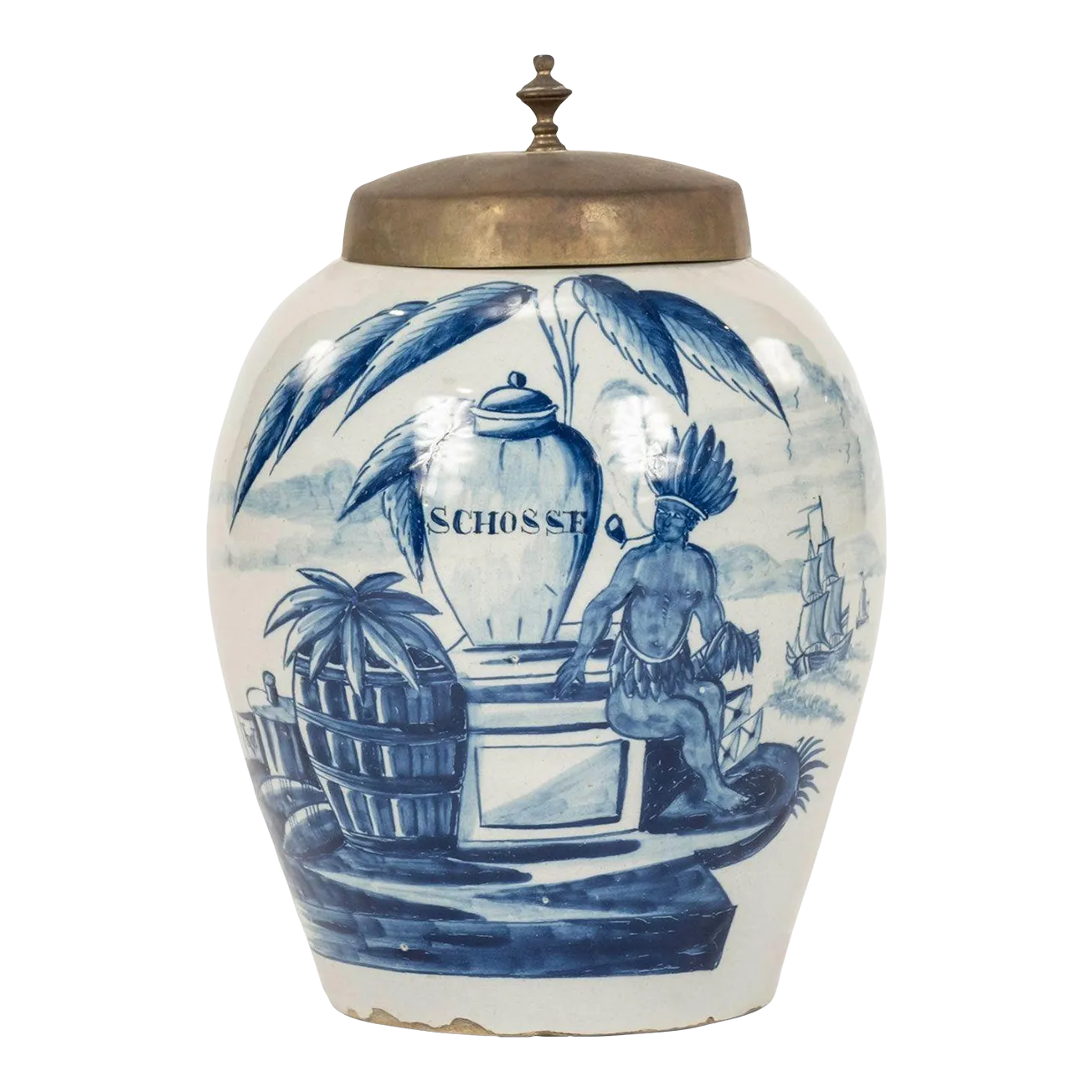 delft tobacco jars Delft Blue and White “Schosse” Tobacco Jar