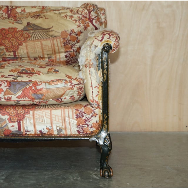 Yellow Rare Circa 1880 Howard & Sons Aesthetic Movement Chinoiserie Two-Seat Sofa With Claw & Ball Feet For Sale - Image 8 of 12