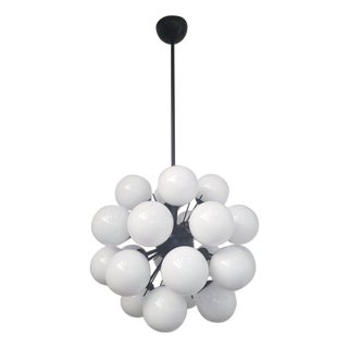21st Century Ventiquattro Black Powder Coat Glossy White Murano Sputnik Chandelier by Fabio LTD For Sale