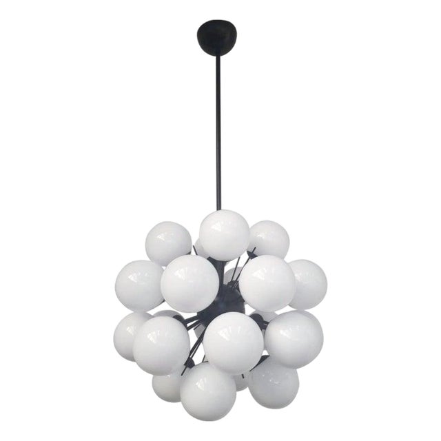 21st Century Ventiquattro Black Powder Coat Glossy White Murano Sputnik Chandelier by Fabio LTD For Sale