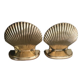Vintage Solid Brass Shell Bookends - a Pair For Sale