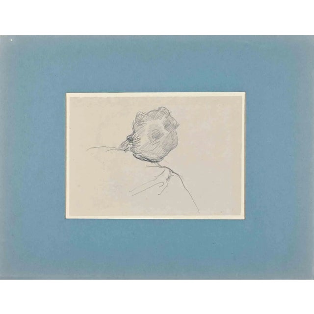 Portrait of Man from behind is an Original Drawing realized by Eugène Giraud in the Late 19th Century. Pencil drawing....