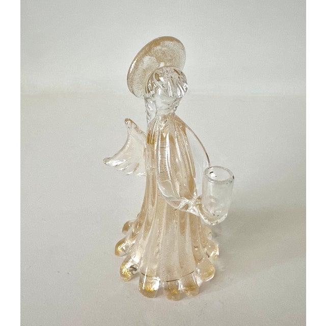 Single Murano Glass Clear and Gold Infused Angel Candle Holder For Sale - Image 12 of 14