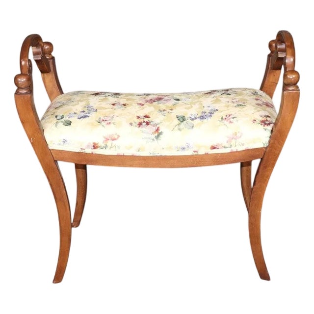 Carved Walnut Italian Biedermeier Style Carved Bench C. 1930's For Sale