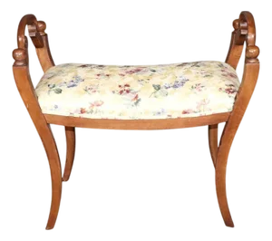 Carved Walnut Italian Biedermeier Style Carved Bench C. 1930's