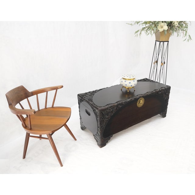 Wood Ebonized Carved Teak Cedar Lined Brass Latch c. 1920s Trunk Hope Chest CLEAN! For Sale - Image 7 of 18