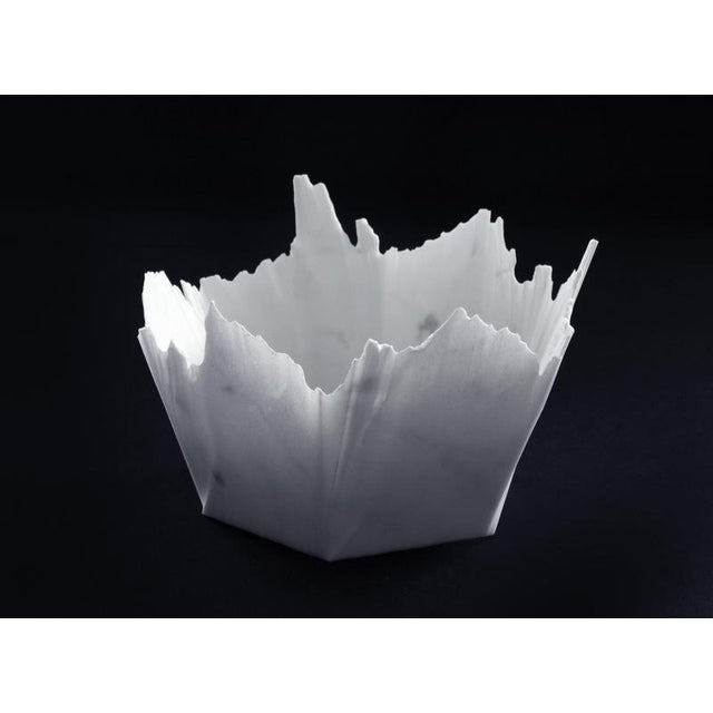 Drap A Hexagonal Decorative Bowl in White Carrara Marble by Bufalini Marmi For Sale - Image 12 of 18