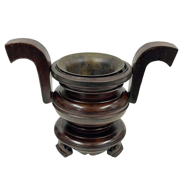 Brown Vintage Chinese 6 Pieces Wooden Buddhist Offering Set For Sale - Image 8 of 12