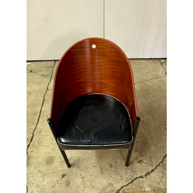 1980s Costes" Curved Mahogany or Grey Oak Plywood Armchair by P. Stark for Driade Aleph Ubik Furniture For Sale In New York - Image 6 of 12