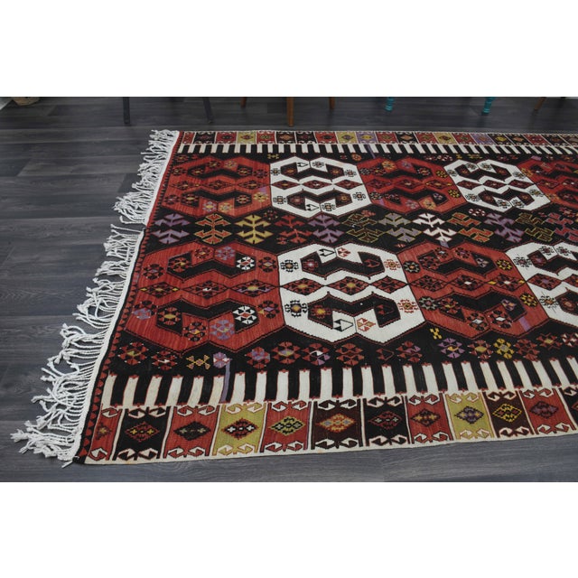 1970s Vintage Handmade Wool Cotton Red Kilim Area Rug For Sale - Image 9 of 11