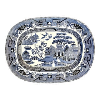 1900 Willow Delft Large Blue and White Platter For Sale