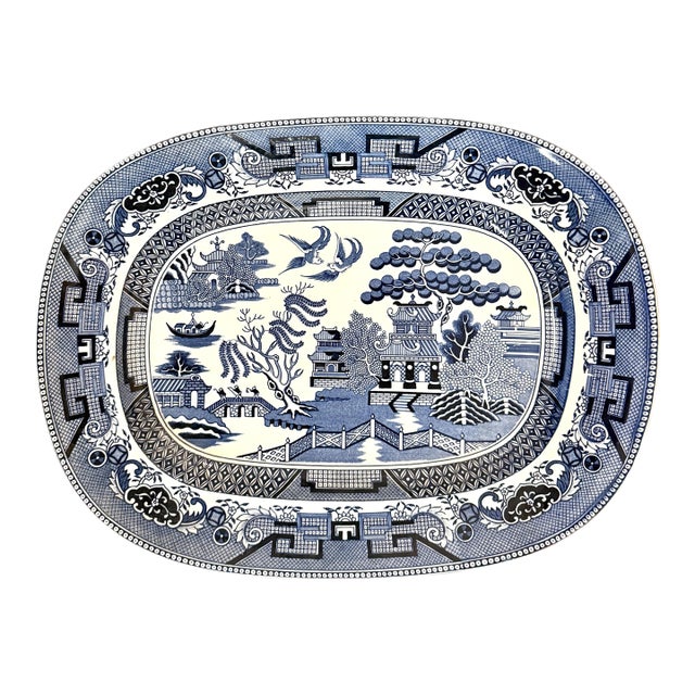 1900 Willow Delft Large Blue and White Platter For Sale