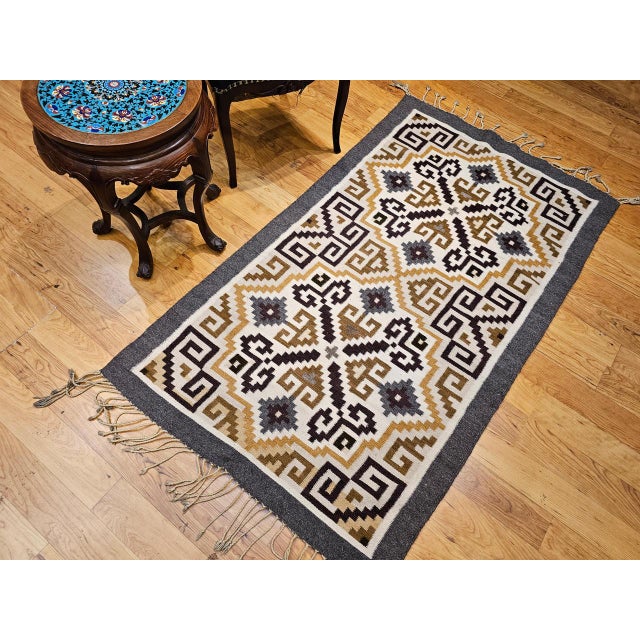 Vintage Native American Navajo Rug, Handwoven Wool, Allover Geometric Pattern, 3x5 For Sale - Image 13 of 13