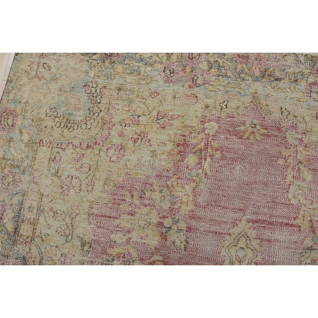 Textile Tabriz Rug 6’3” X 10′ Pink Wool Vintage Distressed Hand-Knotted Carpet For Sale - Image 7 of 15