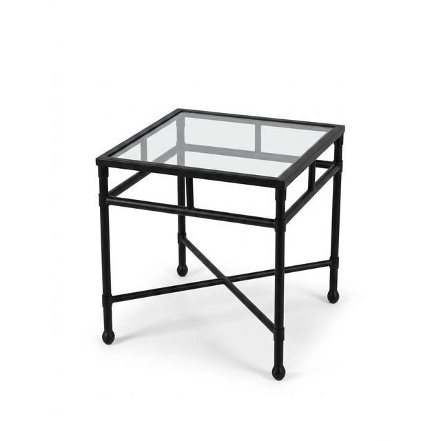 Neoclassical Style Powder-Coated Iron and Glass Side Table For Sale