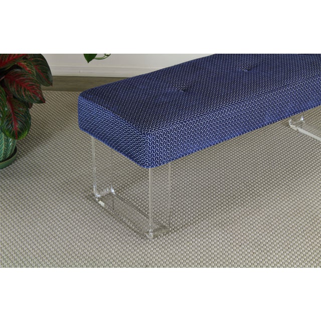 Waterfall Lucite & Blue Chenille Bench For Sale In Miami - Image 6 of 10