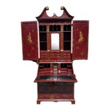 18th C Style George III Burton-Ching Red Chinoiserie Secretary Desk Bookcase For Sale