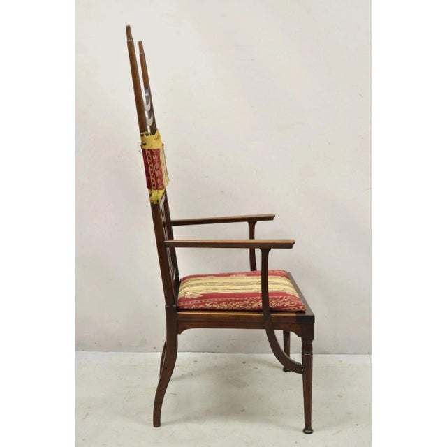 Antique Art Nouveau Mahogany Tall Finial Parlor Side Chair After j.s. Henry For Sale - Image 12 of 12