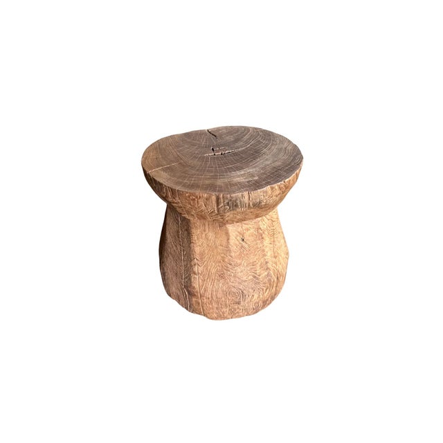 1970s Aged Javanese Teak Wood Side Table – Sculptural Organic Pedestal For Sale - Image 6 of 9