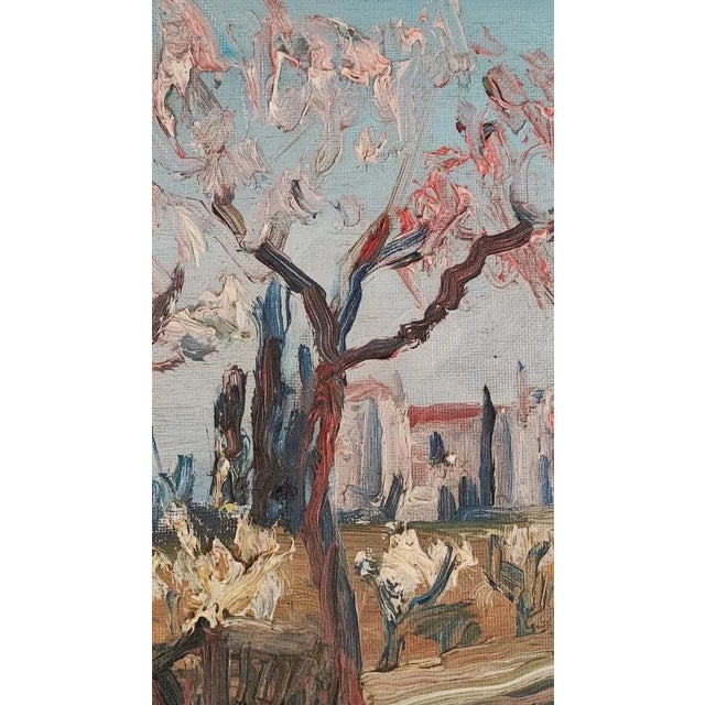 S.M., Paysage Fleuri, 1970s, Oil on Cardboard For Sale - Image 4 of 9