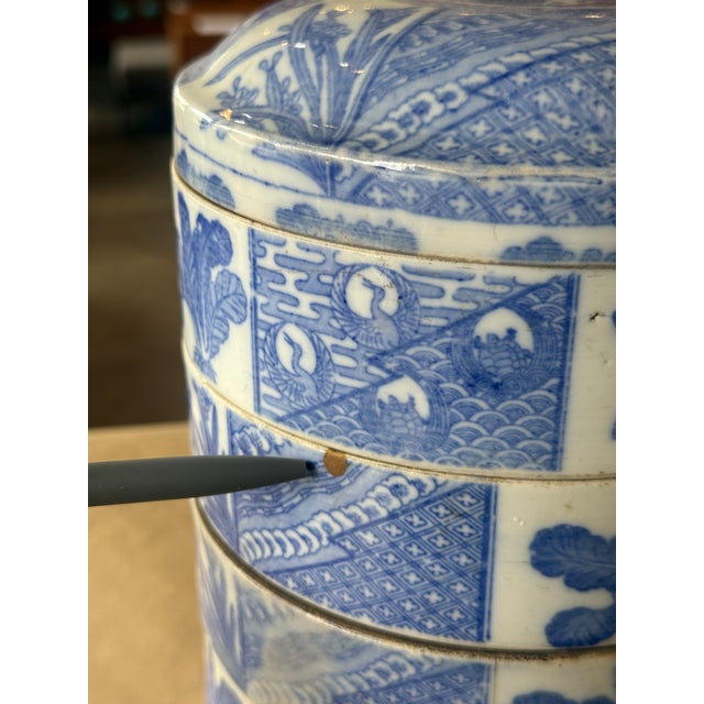 Antique Blue and White Porcelain 5-Piece Stacking Box 19th Century For Sale - Image 12 of 13
