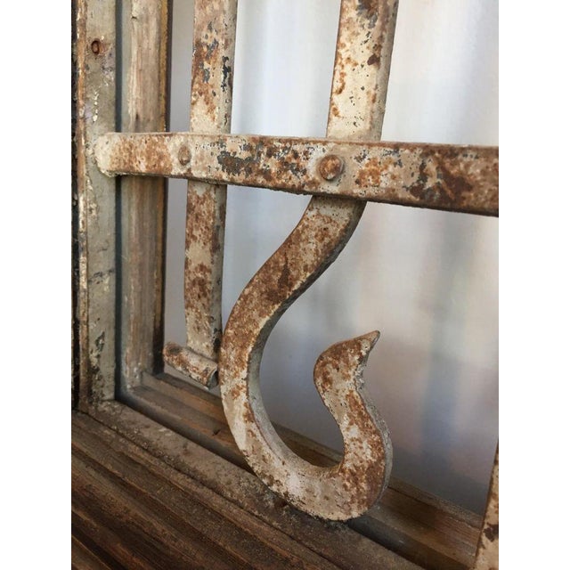 Antique French Painted Double Entry Doors With Transom Wood and Wrought Iron For Sale - Image 18 of 18