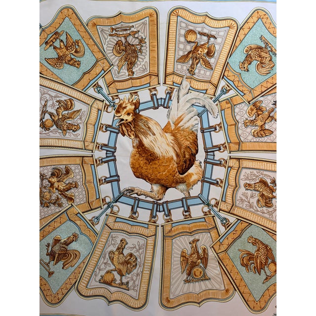 1960s Hermes Les Coqs D’or Silk Scarf 1960 Designed by Françoise De La Perriere For Sale - Image 5 of 12