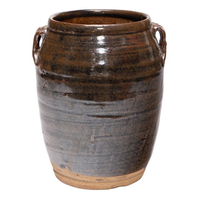 Vintage Chinese Brown Glazed Kitchen Jar For Sale