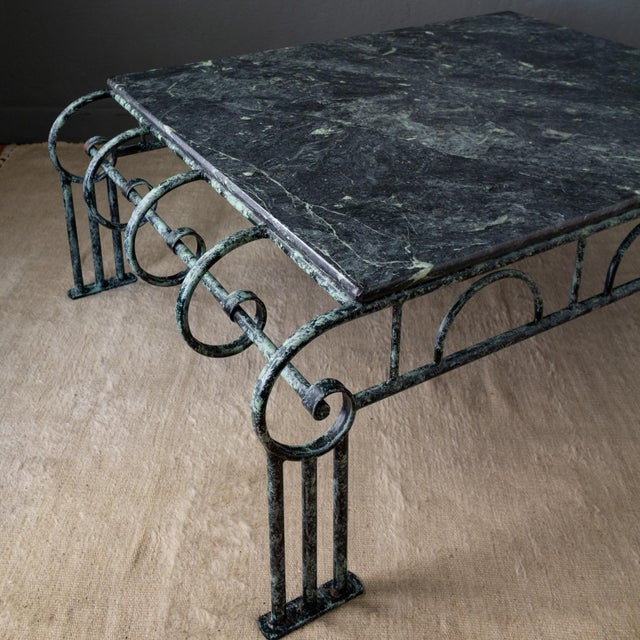 Green French Art Deco Revival Green Marble and Faux Verdigris Coffee Table For Sale - Image 8 of 18