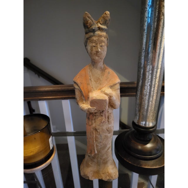 Chinese Vintage Tang-Style Terracotta Court Lady Figurine For Sale - Image 3 of 7