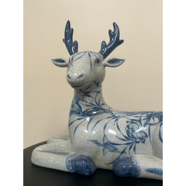 Late 20th Century Thai Blue and White Ceramic Deer For Sale - Image 4 of 18